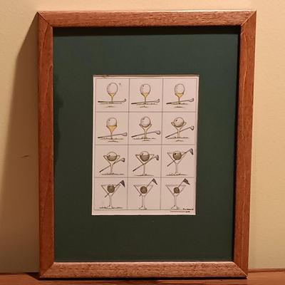 LOT 85B: E. Halsey 'Transformations' Golf Print, Flattened J&B Glass Bottle Art & MCM Decanter Set