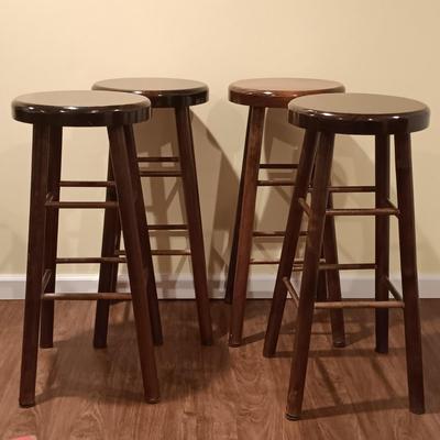 LOT 87B: Set of (4) Vintage Solid Wood Bar Stools