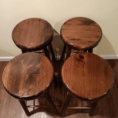 LOT 87B: Set of (4) Vintage Solid Wood Bar Stools