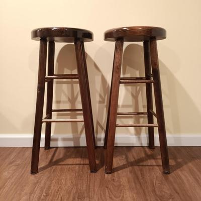 LOT 87B: Set of (4) Vintage Solid Wood Bar Stools