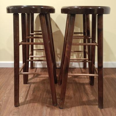 LOT 87B: Set of (4) Vintage Solid Wood Bar Stools