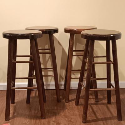 LOT 87B: Set of (4) Vintage Solid Wood Bar Stools