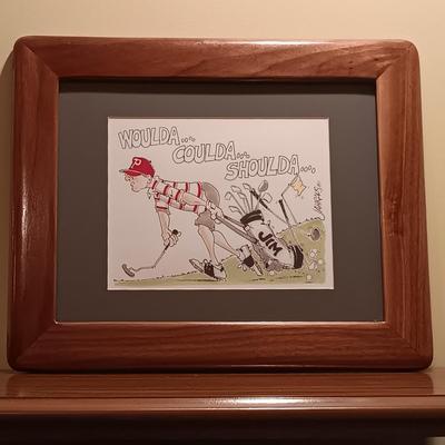 LOT 92B: Cartoons by Jahraus 'Woulda, Coulda, Shoulda' Golfer Print w/ Scotland Run Golf Course Photo Art