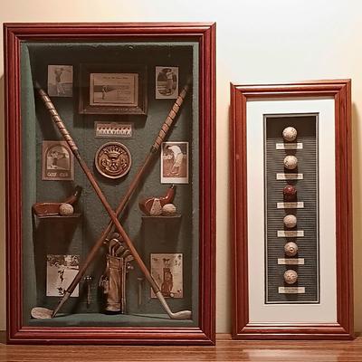 LOT 95B: Golf History 'Evolution of the Game' Shadow Box & 'Evolution of the Golf Ball' Shadow Box