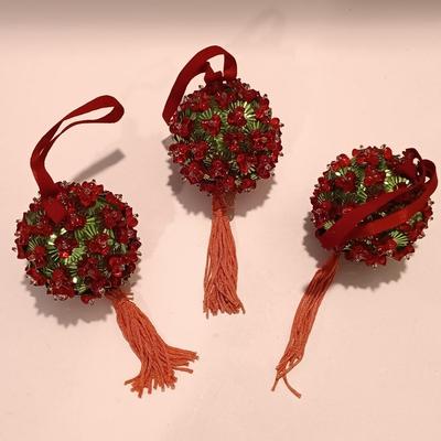 LOT 100B: Set of (10) Vintage Handmade Bead Ornaments