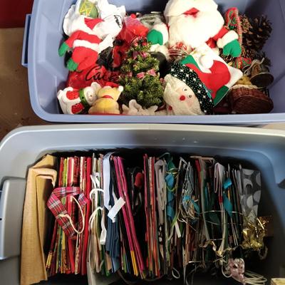 LOT 101B: Basement Finds- Large Collection of Assorted Holiday Bags w/ Christmas Decor