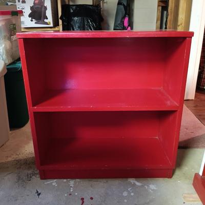 LOT 104B: Red, White and Blue Solid Wood Desk and Set of (2) Bookshelves