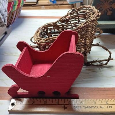 LOT 106B: Country Primitive Wood Christmas Decor, Reindeer Crate, Candles & Lanterns