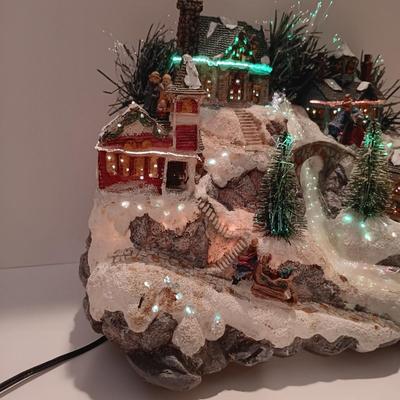 LOT 107B: Vintage Fiber Optic Christmas Village, Mickey and Minnie Ski Pendulum, Stained Glass Decor & Cat Ornaments