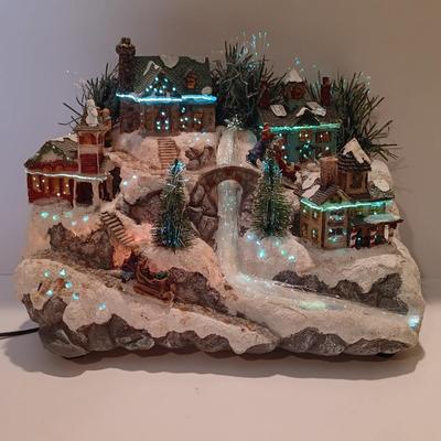 LOT 107B: Vintage Fiber Optic Christmas Village, Mickey and Minnie Ski Pendulum, Stained Glass Decor & Cat Ornaments