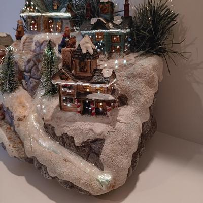 LOT 107B: Vintage Fiber Optic Christmas Village, Mickey and Minnie Ski Pendulum, Stained Glass Decor & Cat Ornaments