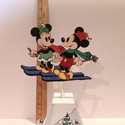 LOT 107B: Vintage Fiber Optic Christmas Village, Mickey and Minnie Ski Pendulum, Stained Glass Decor & Cat Ornaments