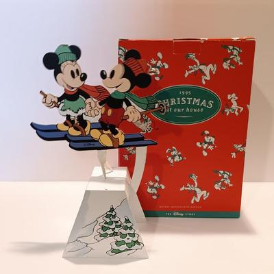 LOT 107B: Vintage Fiber Optic Christmas Village, Mickey and Minnie Ski Pendulum, Stained Glass Decor & Cat Ornaments
