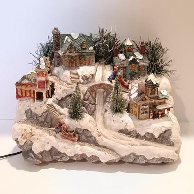 LOT 107B: Vintage Fiber Optic Christmas Village, Mickey and Minnie Ski Pendulum, Stained Glass Decor & Cat Ornaments