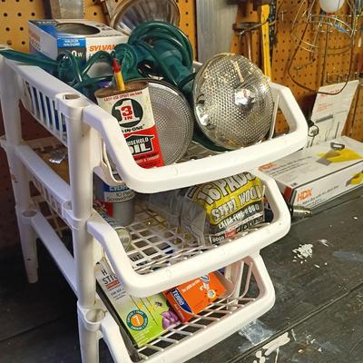 LOT 108B: Basement Finds- Craftsman 3/8" Corded Drill, Jorgensen Bar Clamps, Flood Lights & More