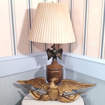LOT 111L: MCM Sexton USA Gold-Tone Metal Eagle Plaque w/ Metal Eagle Lamp
