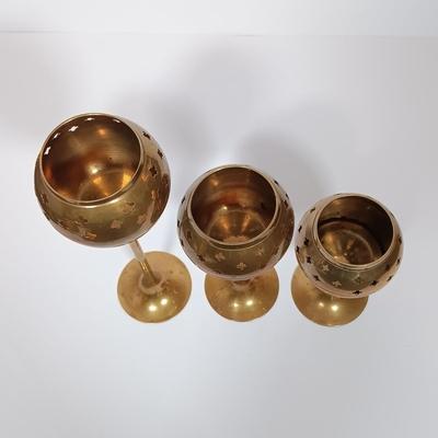 LOT 112L: MCM Brass Pineapple Jars with Set of (3) Brass Candle Holders