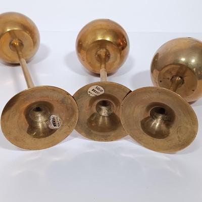 LOT 112L: MCM Brass Pineapple Jars with Set of (3) Brass Candle Holders
