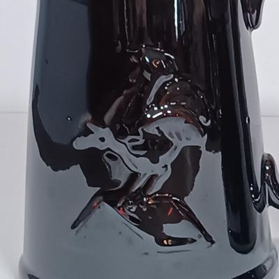 LOT 117L: Set of (2) Redware Rooster Pitchers w/ Pewter 'First PA Bank' Ashtray