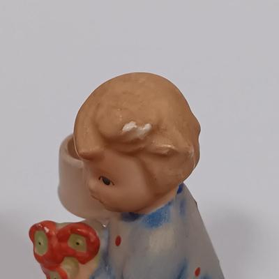 LOT 118L: Vintage Hummel Goebel Figurines Angel 'Joyous News' candle holder , 'Girl with Nosegay' candle holder &...