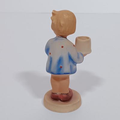 LOT 118L: Vintage Hummel Goebel Figurines Angel 'Joyous News' candle holder , 'Girl with Nosegay' candle holder &...