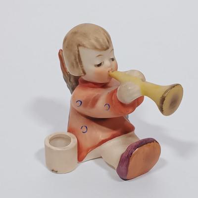 LOT 118L: Vintage Hummel Goebel Figurines Angel 'Joyous News' candle holder , 'Girl with Nosegay' candle holder &...