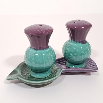 LOT 120B: Lefton Floral Tea Cup and Saucer with Vintage Salt and Pepper Shakers & More