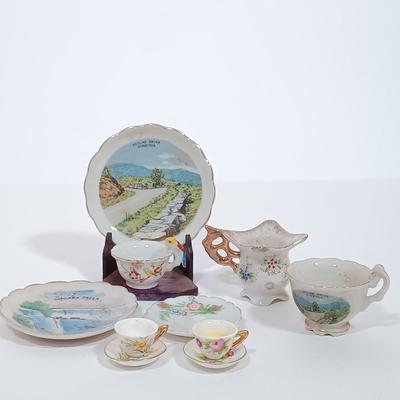 LOT 120B: Lefton Floral Tea Cup and Saucer with Vintage Salt and Pepper Shakers & More