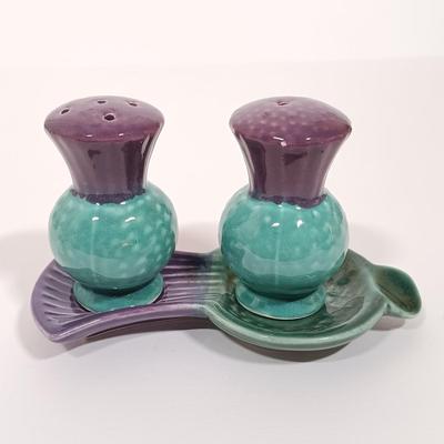 LOT 120B: Lefton Floral Tea Cup and Saucer with Vintage Salt and Pepper Shakers & More