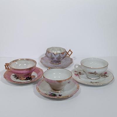 LOT 120B: Lefton Floral Tea Cup and Saucer with Vintage Salt and Pepper Shakers & More