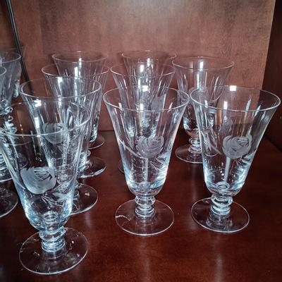 LOT 121L: Fostoria Crystal Etched Rose Glassware