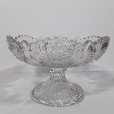 LOT 125L: Mayflower Pressed Glass Pitcher, Hazel Atlas Williamsport Punch Glasses, Plated Condiment Jar & More