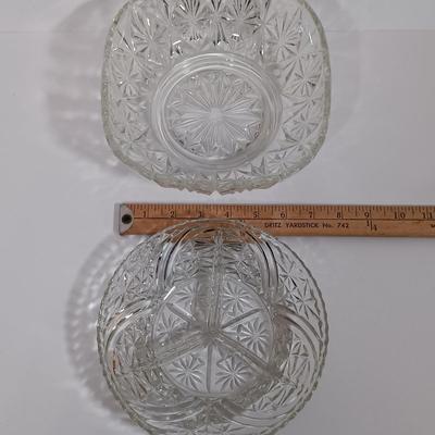 LOT 125L: Mayflower Pressed Glass Pitcher, Hazel Atlas Williamsport Punch Glasses, Plated Condiment Jar & More