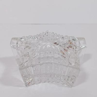 LOT 125L: Mayflower Pressed Glass Pitcher, Hazel Atlas Williamsport Punch Glasses, Plated Condiment Jar & More