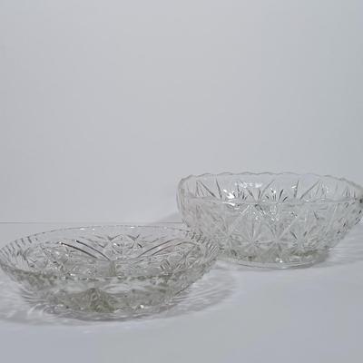 LOT 125L: Mayflower Pressed Glass Pitcher, Hazel Atlas Williamsport Punch Glasses, Plated Condiment Jar & More