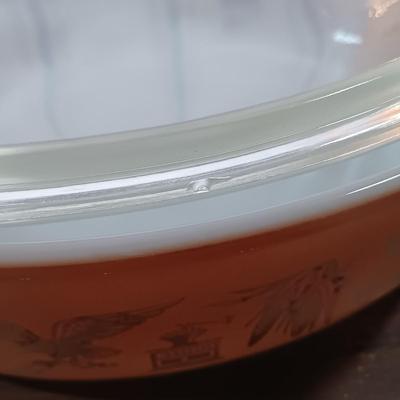 LOT 126L: Pyrex Early American Covered Casserole Dish, Corningware Cornflower Blue Casserole Dishes & More