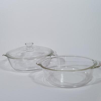 LOT 126L: Pyrex Early American Covered Casserole Dish, Corningware Cornflower Blue Casserole Dishes & More