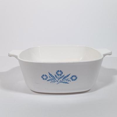LOT 126L: Pyrex Early American Covered Casserole Dish, Corningware Cornflower Blue Casserole Dishes & More