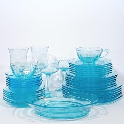 LOT 128L: Vintage Turquoise Blue Depression Glass Dishes