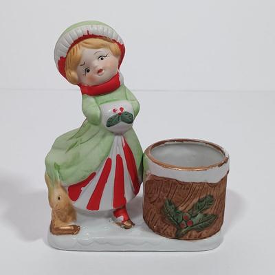 LOT 131L: Vintage World Bazaar Ceramic Santa Bowl with (3) Jasco Candle Holders