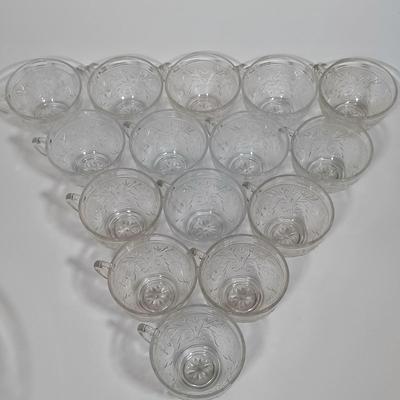LOT 133L: Vintage Sandwich Glass Punch Bowl & Cups