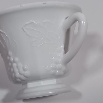 LOT 134L: MCM Indiana Colony Milk Glass Grape Patterned Snack / Luncheon Sets