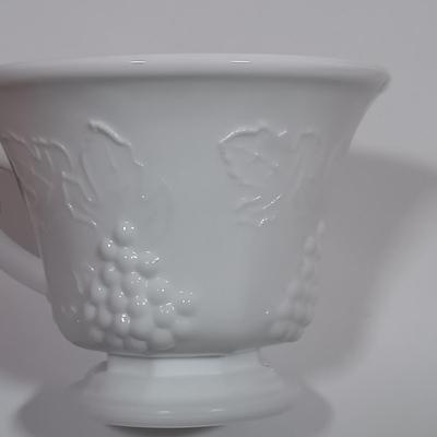 LOT 134L: MCM Indiana Colony Milk Glass Grape Patterned Snack / Luncheon Sets
