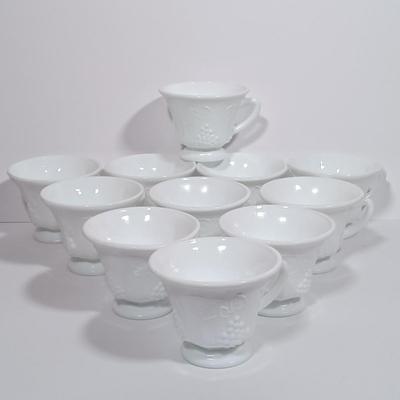 LOT 134L: MCM Indiana Colony Milk Glass Grape Patterned Snack / Luncheon Sets