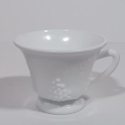 LOT 134L: MCM Indiana Colony Milk Glass Grape Patterned Snack / Luncheon Sets