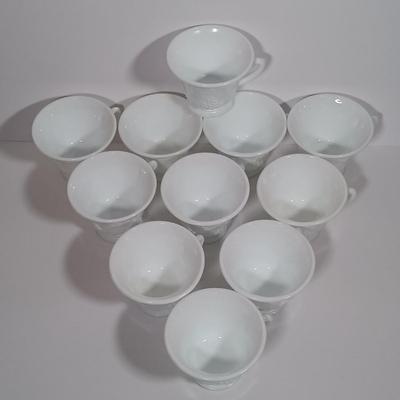 LOT 134L: MCM Indiana Colony Milk Glass Grape Patterned Snack / Luncheon Sets