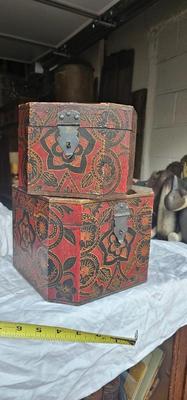 2 vintage red Boxes, decorative,
