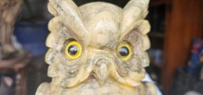 Vintage Italian Alabaster Wise Owl Sculpture Very Heavy Owl, made in Italy