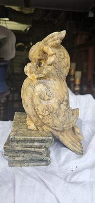 Vintage Italian Alabaster Wise Owl Sculpture Very Heavy Owl, made in Italy