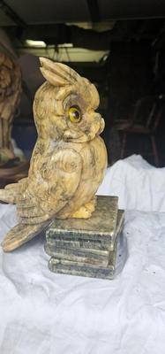 Vintage Italian Alabaster Wise Owl Sculpture Very Heavy Owl, made in Italy